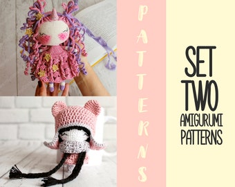 PDF SET Two Amigurumi Patterns, Amigurumi Doll Unicorn, Amigurumi Little Bear, DIY Doll, Stuffed Toy, Crochet Gift Idea