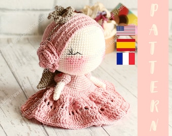 PDF Crochet Pattern Amigurumi Doll Princess, Handmade Angel Toy  20 cm / 7.8" ENGLISH, Patron ESPANOL, Patron Français