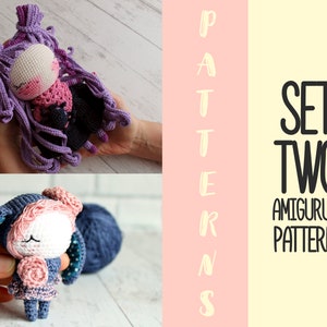 PDF SET Two Amigurumi Patterns, Crochet Doll Witch, Little Bunny, DIY Doll, Stuffed Toy, Crochet Gift Idea