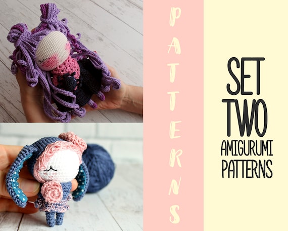 PDF SET Two Amigurumi Patterns, Crochet Doll Witch, Little Bunny, DIY Doll, Stuffed Toy, Crochet Gift Idea