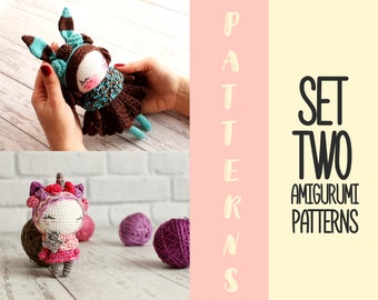 PDF SET Two Amigurumi Patterns, Crochet Rabbit, Amigurumi Unicorn, Crochet Doll Bunny, DIY Doll, Cute Toy Pattern, Handmade Gift