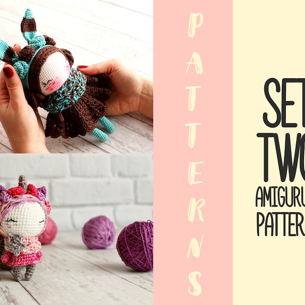 PDF SET Two Amigurumi Patterns, Crochet Rabbit, Amigurumi Unicorn, Crochet Doll Bunny, DIY Doll, Cute Toy Pattern, Handmade Gift