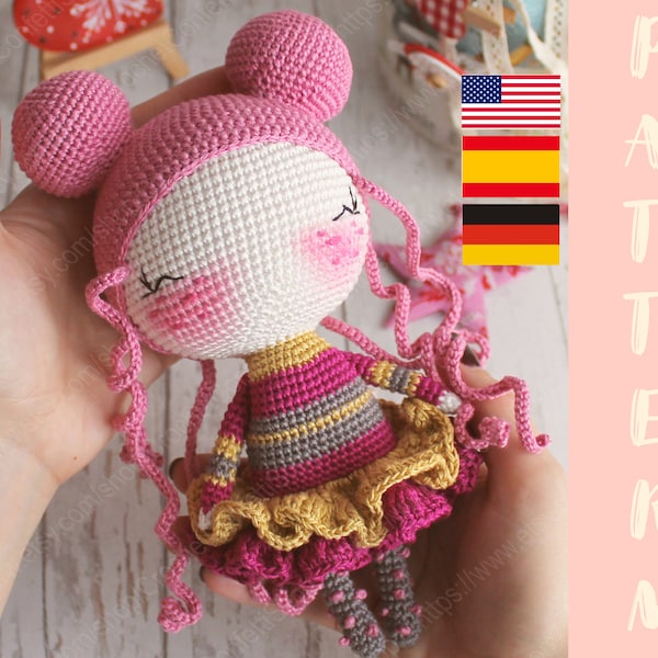 PDF Pattern Amigurumi Doll, Crochet Toy, DIY Cute Toy Pattern, Stuffed Toy, Handmade Best Gift Patrón de la muñeca Espanol, English, Deutsch