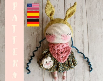 PDF Amigurumi Doll Pattern, Crochet Rabbit, Crochet Doll Bunny, DIY Doll, Cute Toy Pattern, Handmade Rabbit  English, Español, Deutsch