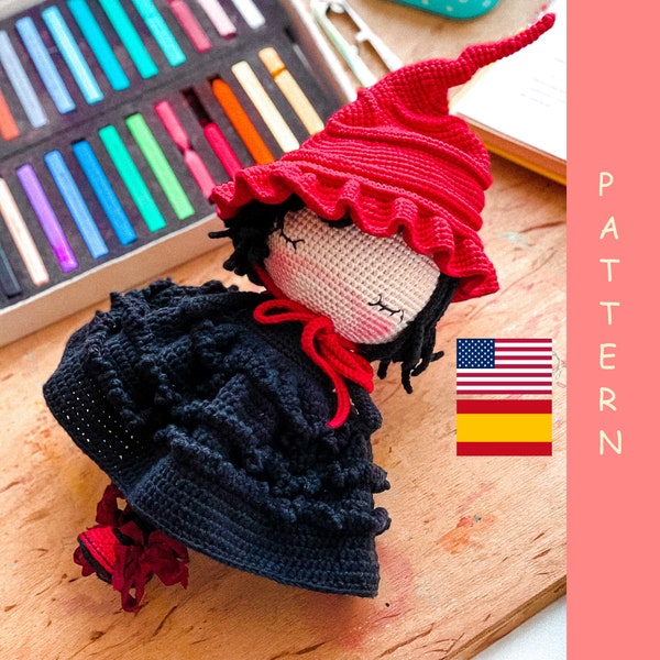 PDF Crochet PATTERN Amigurumi Doll Witch, Crochet Stuffed Toy, Best Gift Idea Halloween Eng Esp