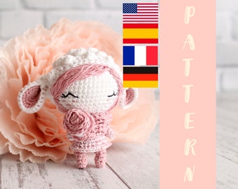 PDF Pattern Crochet Doll Sheep, Amigurumi Sheep Accessory, Crochet Doll Pattern 9 cm / 3.5 &quot; English, Español, Français, Deutsch