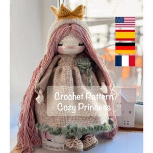 Wzór na szydełkową lalkę „Przytulna księżniczka” w formacie PDF, wzór na lalkę amigurumi, pluszowa zabawka szydełkowana, pomysł na ręcznie robiony prezent