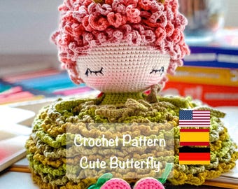 PDF Crochet Pattern Cute Butterfly Amigurumi Doll, Stuffed Toy Pattern, Step-by-Step Crochet Tutorial, Handmade Gift Idea