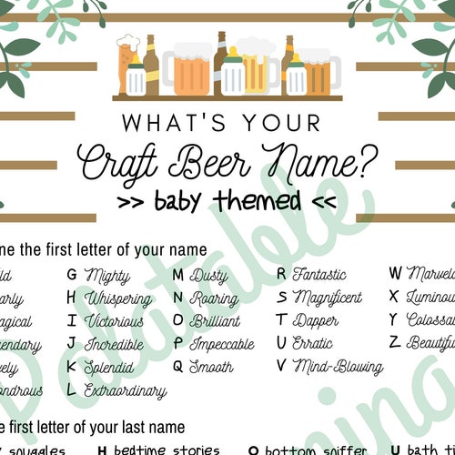 What's Your Baby Themed Craft Beer Name Baby Shower Game Etsy