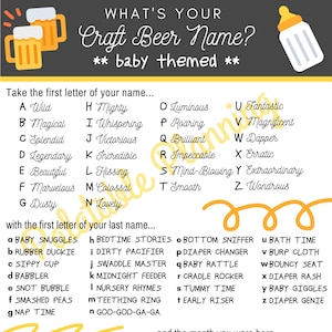 What&#39;s Your Baby Themed Craft Beer Name? Baby Shower Game, Party Game, Brewery Game, Beer Game, Baby is Brewing Themed Game , Co-ed