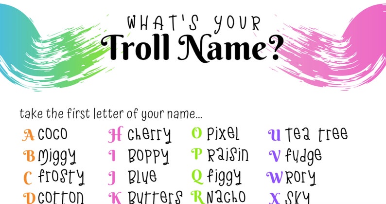 What's Your Troll Name Troll Themed Birthday Party Game, Trolls Party, Troll decorations, Troll door sign, Rainbow Hair, Troll themed image 5