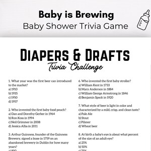 Ein Baby braut Babyparty-Trivia-Spiel, Coed-Babypartyspiel, Baby braut Dusche, Dadchelor Party, Babyparty-Bierthema, Bierspiel