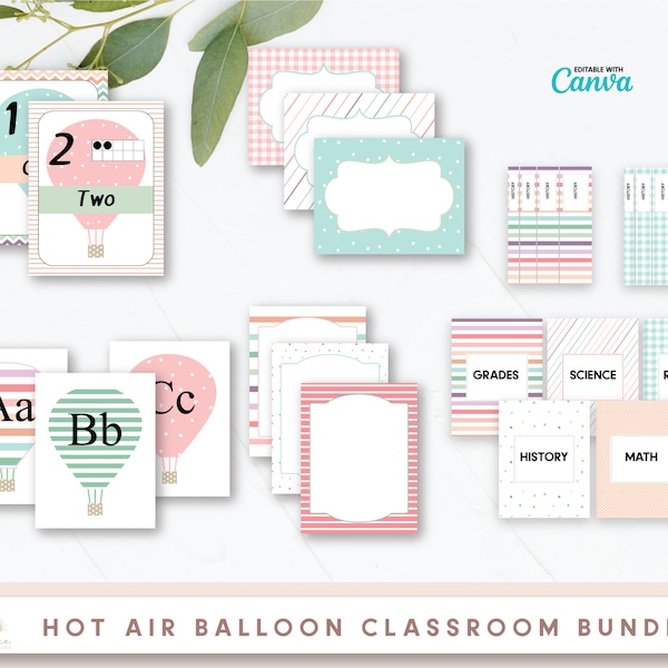 Classroom Alphabet, Classroom Numbers, Hot Air Balloon Classroom Decor, Classroom Decor Bundle, Classroom Decor Elementary