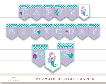 Mermaid Birthday Party Banner Decoration, Under The Sea Birthday Decor, Happy Birthday