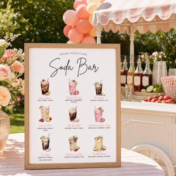 Soda Bar Editable Sign, Dirty Soda Menu, Non-alcoholic Drinks, Bridal Shower Menu, Wedding and P