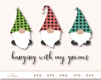 Christmas Gnome SVG, Gnome clip art, Christmas Plaid, Hanging With My Gnomes