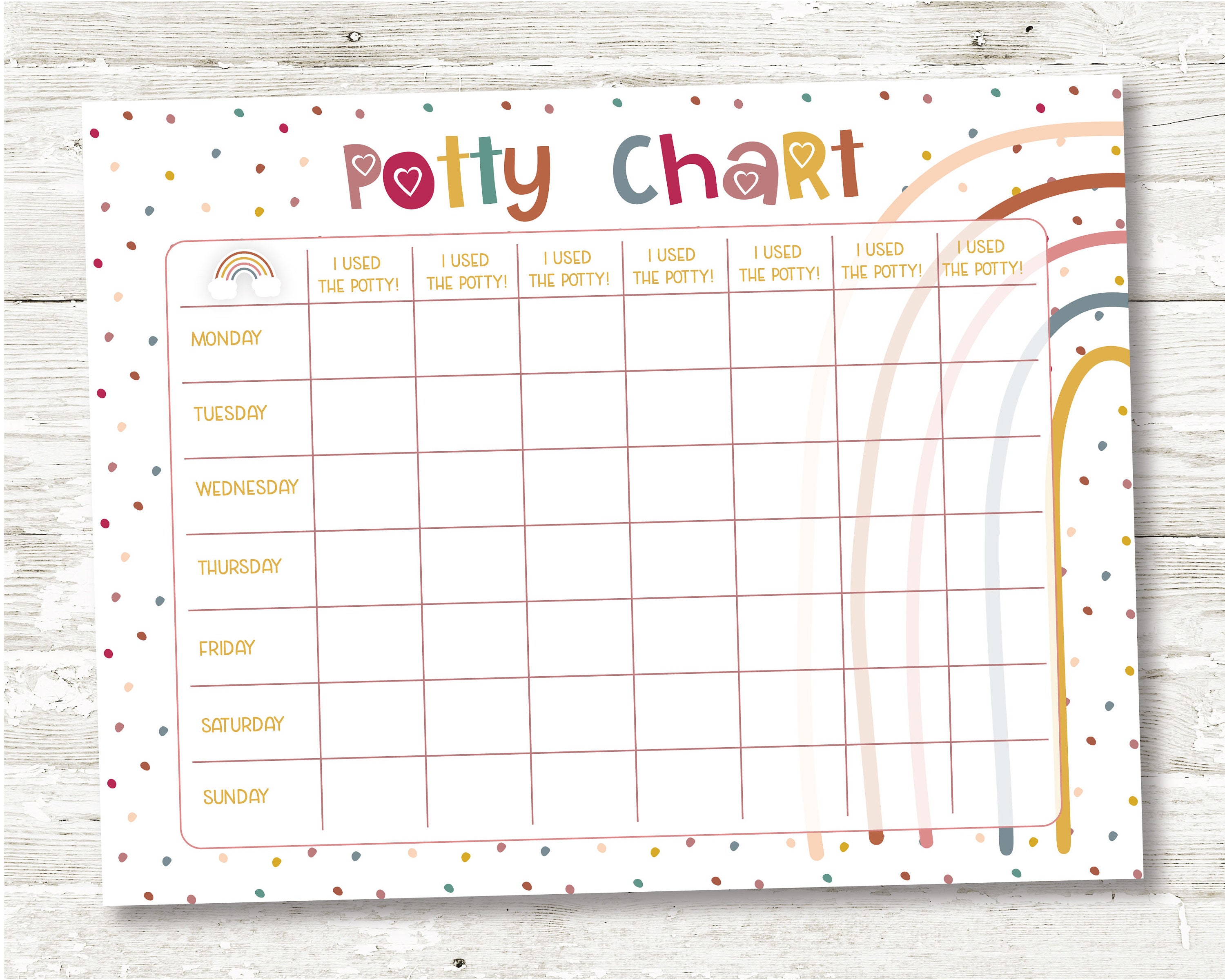 Rainbow Potty Training Chart Potty Chart For Girls Potty Etsy Israel