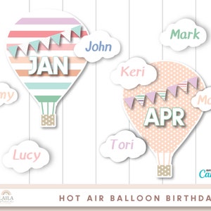 Klassenzimmer Geburtstagsanzeige, Heißluftballon Geburtstagstafel, Pinnwand Geburtstagsschild, Klassenzimmer Geburtstagsanzeige, Klassenzimmer Dekor