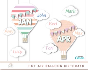 Classroom Birthday display, Hot Air Balloon birthday board, bulletin board birthday sign, classroom birthday display, classroom decor