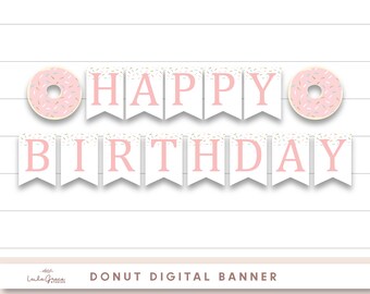 Donut Birthday Banner, Donut Birthday Party Decorations, Donut Party Printables, Donut Birthday Party