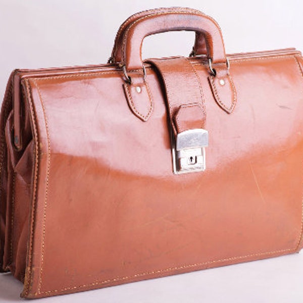 Vintage brown leather briefcase / '70s bag / Vintage Men's bag / Genuine Leather bag / Bag with clutch/ Doctor's bag