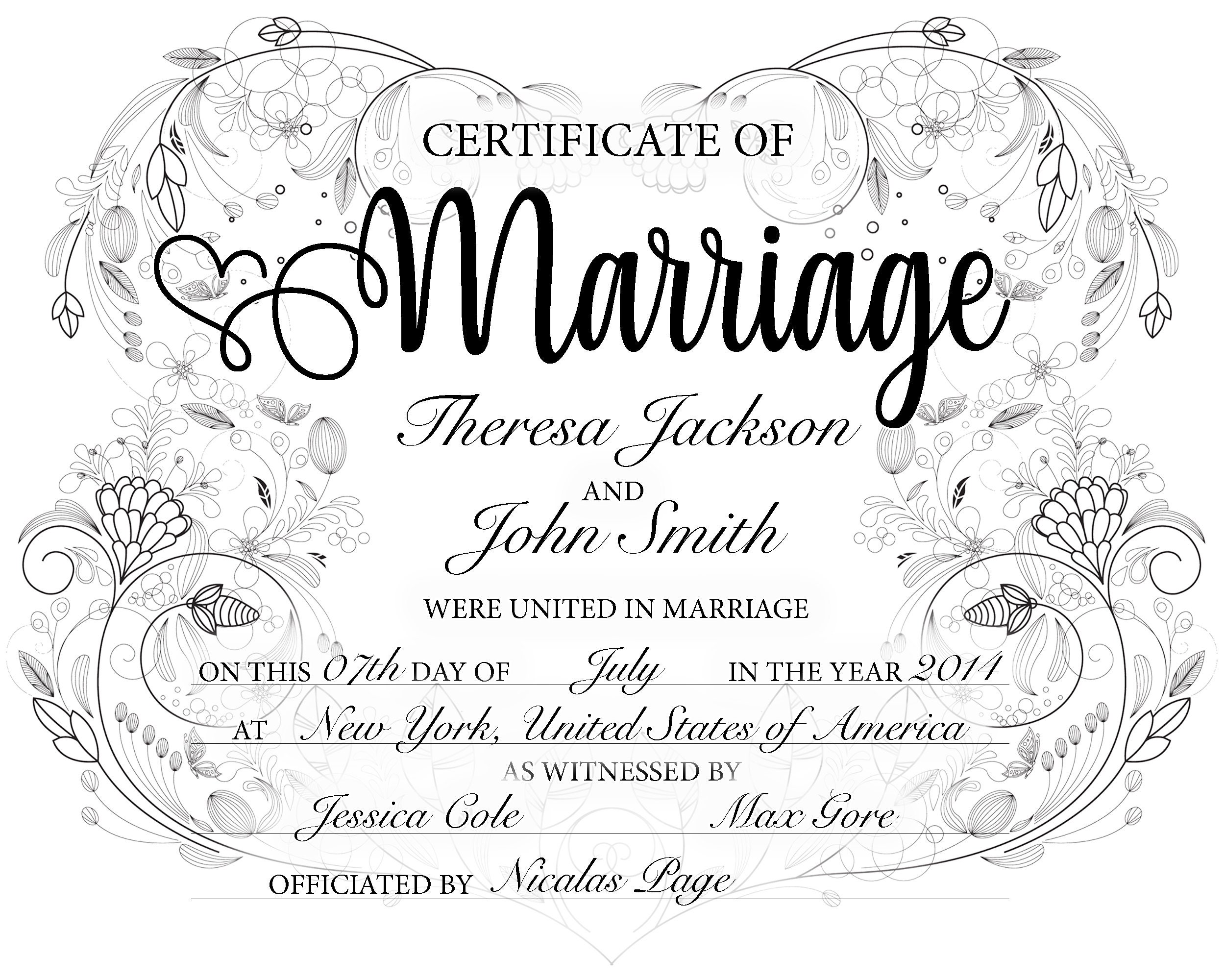 Marriage Certificate Editable Template, online instant download, digital  sample gift for wedding With Regard To Certificate Of Marriage Template