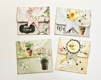 Handmade shabby-chic style floral gift card holders great for Mum, Vintage-style paper pockets for scrapbooking or junk journal