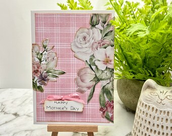 Happy Mother's Day greeting card Handmade card for Mum Pink and white floral card for parent
