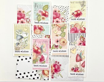 Handmade floral mIni gift cards with matching envelopes, Elegant Floral Best Wishes: Handmade Set of 6 Small Greeting Cards
