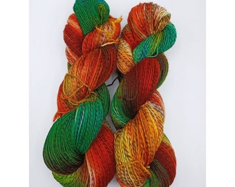 Sock yarn finely twisted with colorful threads, hand-dyed, 4-ply, spring thought, creative corner, white, light yellow, orange, light green, light blue