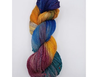 Sockenwolle mit Tweed, handgefärbt, 4 fädig, orientalischer Basar, Creativ-Ecke, weiß, hellgelb, orange, dunkelrot, grün, dunkelblau, lila,