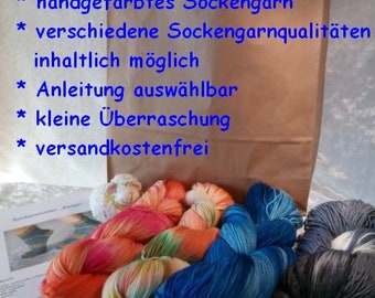 Überraschungstüte für Sockenstricker/innen, handgefärbt, Sockenwolle, Geschenk, Anleitung, Geschenktasche, Überraschung, CreativEcke,