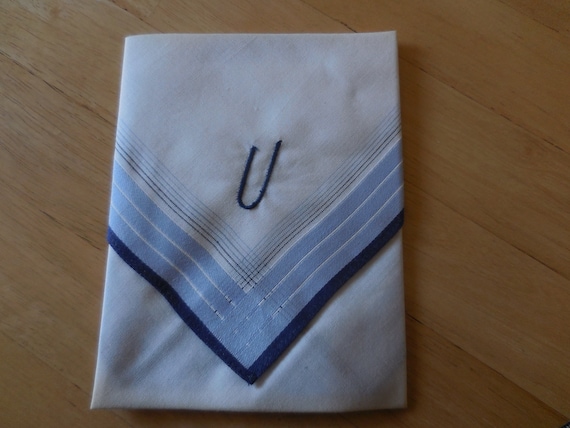 Mouchoir Homme Vintage Elwin 100% Coton Blanc, Broderie Fine Et Lettre H Manuscrite