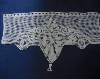 Crochet curtain pearl white with tassel bistro curtain vintage like Art Deco 94 cm x 53 cm / 58 cm