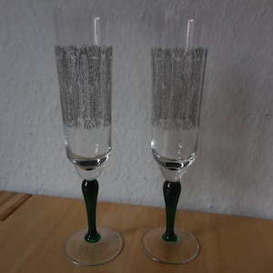 Bohemia champagne glass Vienna green foot platinum inlay cut like Art Nouveau rare find