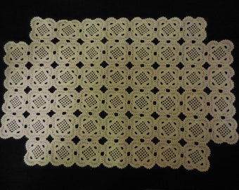 Crochet cover handmade natural patchwork angular 45 cm x 30 cm cotton