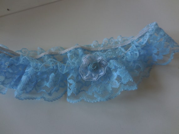 Garter blue white for wedding 90s vintage lace wi… - image 4