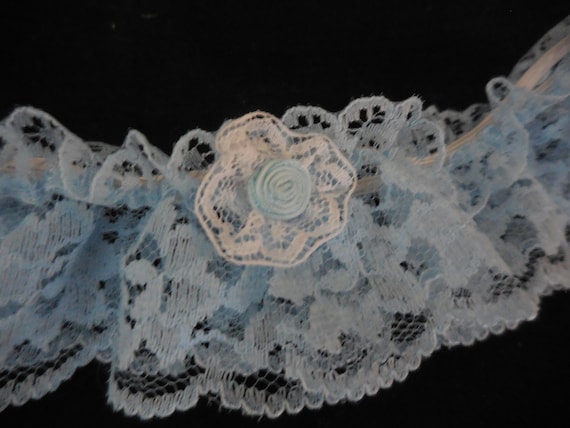 Garter blue white for wedding 90s vintage lace wi… - image 1