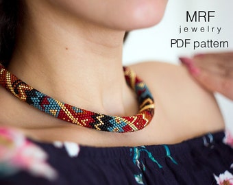 Patrón de collar de cuentas de crochet: Diseño tribal bohemio (patrón PDF)