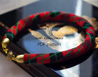 Patrón de collar de cuentas de crochet: Tartán tribal bohemio (patrón PDF)
