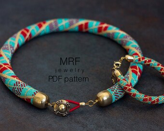 Patrón de collar de cuentas de crochet: Diseño tribal de tartán (patrón PDF)