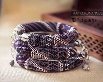 Patrón de collar de cuentas de crochet: Diseño rosa grisáceo (Patrón PDF)