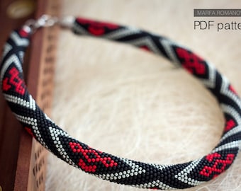 Patrón de collar de cuentas de crochet: Diseño tribal bohemio (patrón PDF)