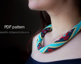 Patrón de collar de cuentas de crochet: Diseño tribal bohemio (patrón PDF)