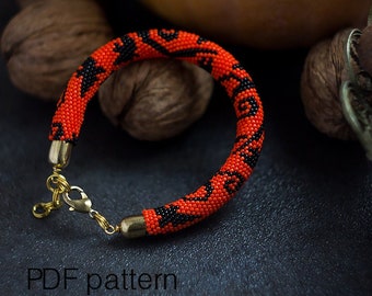 Patrón de collar de cuentas de crochet: Diseño de murciélago de Halloween (Patrón PDF)