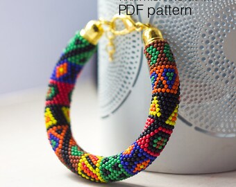 Patrón de pulsera de crochet con cuentas tribales: Diseño étnico bohemio (patrón PDF)