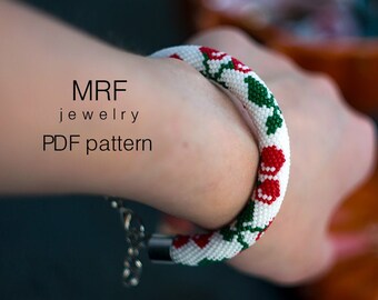 Patrón de pulsera de cuentas de crochet: Diseño bohemio rojo y blanco (patrón PDF)