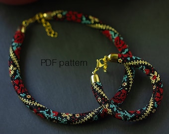 Patrón de collar de cuentas de crochet: Diseño tribal bohemio (patrón PDF)