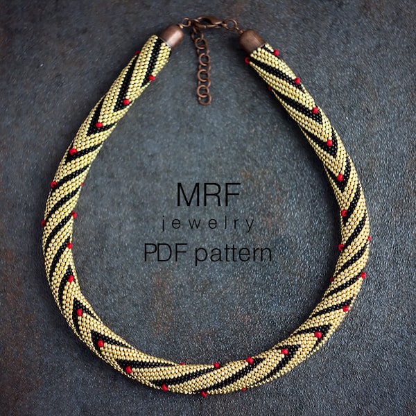 Bead Crochet Necklace Pattern: Tribal Gold Black Red Design (PDF Pattern)