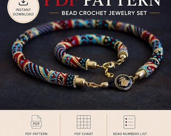 Bead Crochet Jewelry Set PDF Pattern, Seed Bead Necklace and Bracelet Chart, Digital Download
